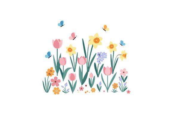 Download Colorful Flower Garden Scene with Butter - Flower Collection