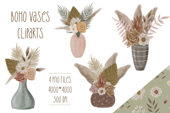Download Bohemian Watercolor Flowers Vases - Flower Collection