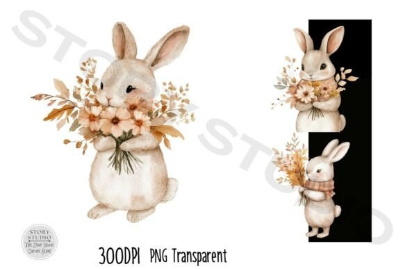 Download Cute Bunny Autumn Flowers Clipart Set - Flower Collection