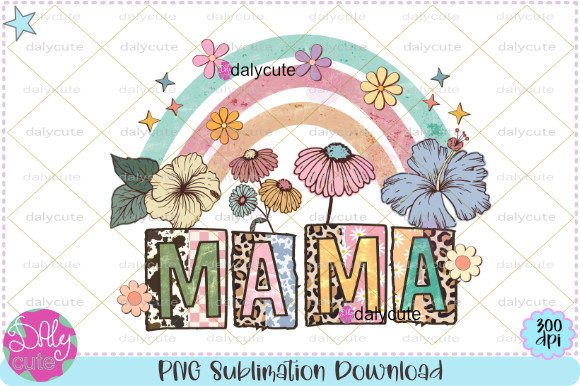 Download Mama Retro Rainbow Boho Flowers PNG - Flower Collection