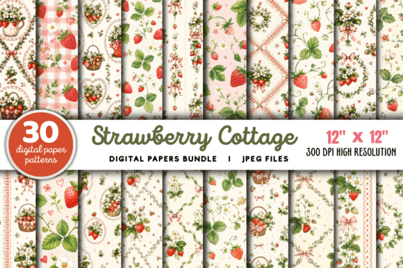 Download Strawberry Cottage Digital Paper Bundle - Digital paper Collection
