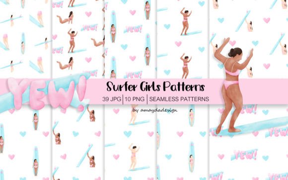 Download Surfer Girls Patterns and Digital Paper - Digital paper Collection