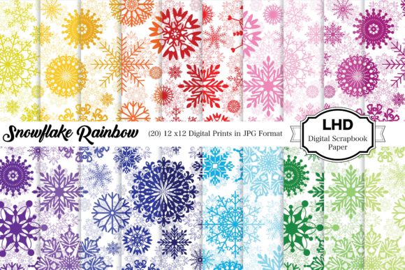 Download Digital Paper Snowflake Rainbow Patterns - Digital paper Collection