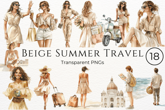 Download Beige Summer Travel Watercolor Clipart - Clipart Collection