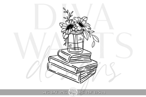 Download Flowers on Books Silhouette Artwork SVG - Premium Resources
