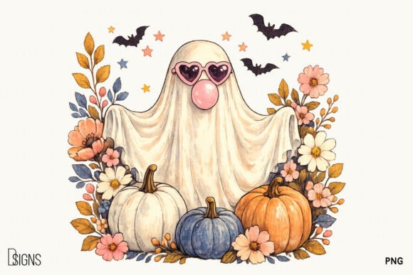 Download Cute Ghost Halloween Fall Flowers PNG - Flower Collection