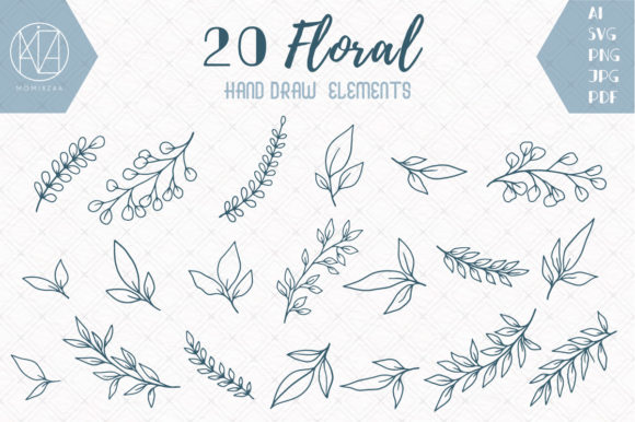 Download 20 Hand Drawn Flowers and Leaves - Flower Collection