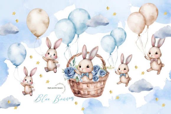 Download Bunnies Blue &amp; Gold Balloon Clipart - Clipart Collection