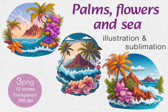 Download Palms, Flowers and Sea PNG Sublimation - Flower Collection