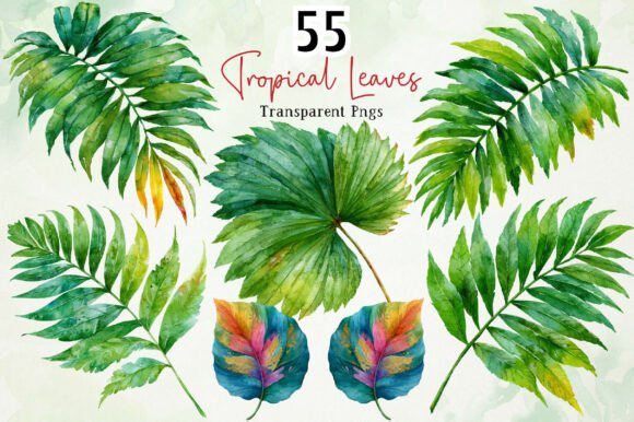 Download Watercolor Tropical Leaves PNG Clipart - Clipart Collection