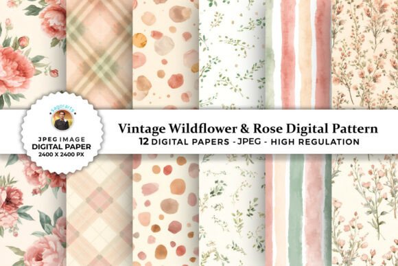 Download Vintage Wildflower &amp; Rose Digital Papers - Flower Collection