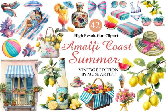 Download Watercolor Amalfi Coast Summer Clipart - Clipart Collection