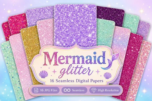 Download Mermaid Glitter Digital Papers - Digital paper Collection