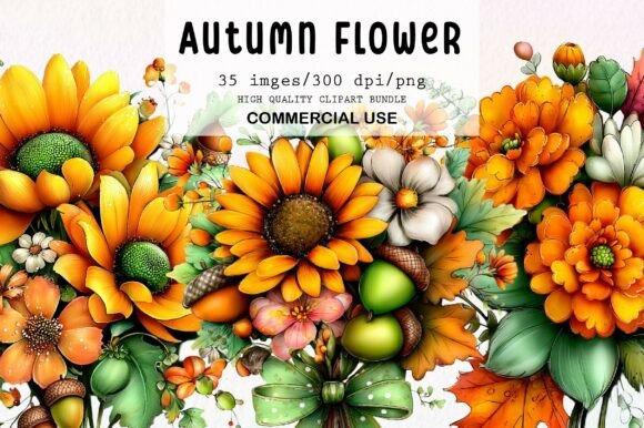 Download Whimsical Autumn Flower Clipart Bundle - Flower Collection