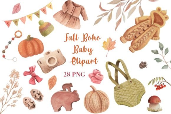 Download Fall Boho Baby Watercolor Clipart PNG - Clipart Collection