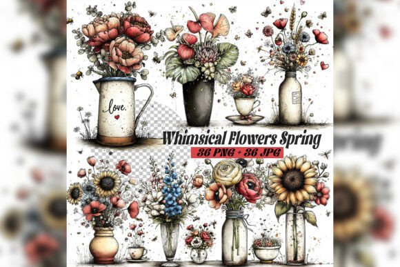 Download Whimsical Spring Flowers Clipart Set - Flower Collection