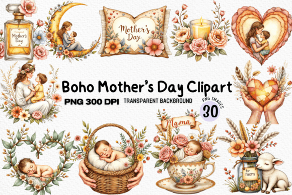 Download Boho Mother’s Day Clipart PNG Bundle - Clipart Collection