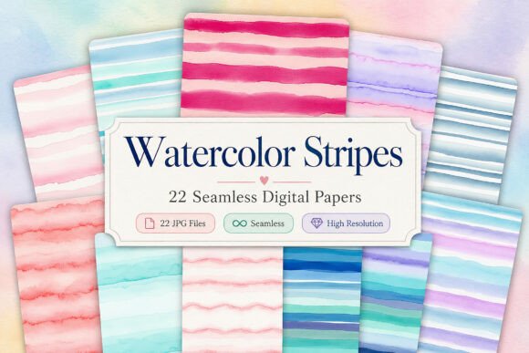 Download Watercolor Stripes Pattern Digital Paper - Digital paper Collection