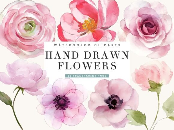 Download Watercolor Hand Drawn Flowers Clipart - Flower Collection