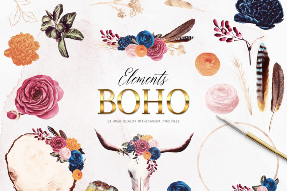 Download Boho Clipart Set, Bohemian Flowers - Flower Collection