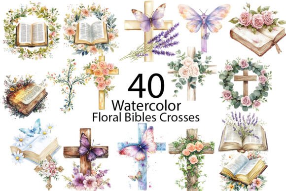 Download Floral Bibles Crosses Watercolor Clipart - Clipart Collection