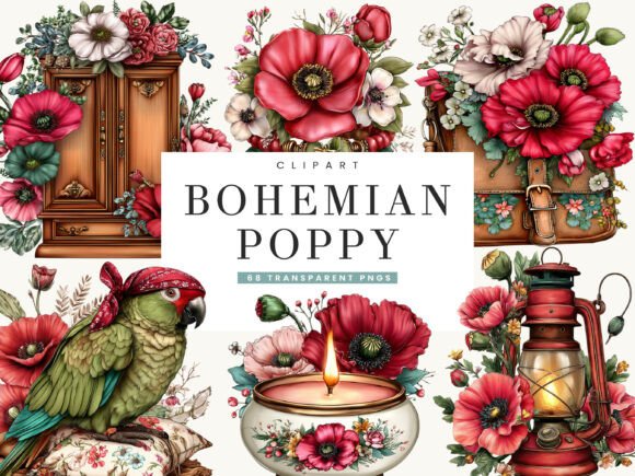 Download Bohemian Poppy Flower Clipart Bundle - Flower Collection