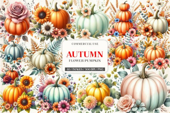 Download Watercolor Autumn Flower Pumpkin Clipart - Flower Collection