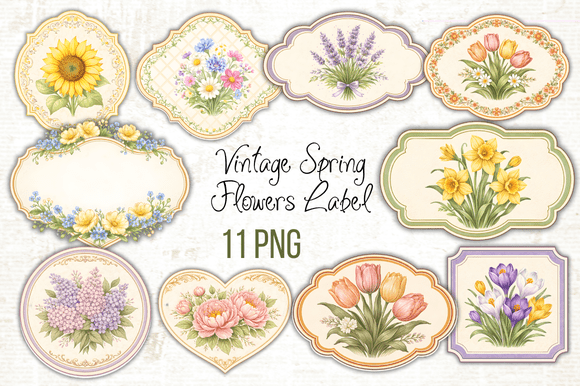 Download Vintage Spring Flowers Label PNG - Flower Collection