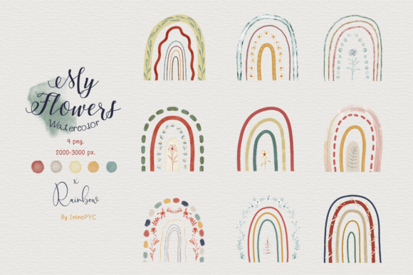 Download My Flowers Watercolor (Retro Rainbow) - Flower Collection