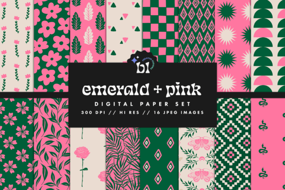 Download Emerald Pink Digital Paper Set - Digital paper Collection