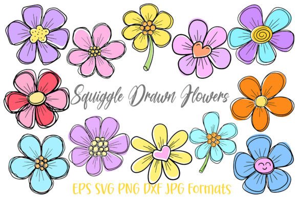 Download Squiggle Doodle Hand Drawn Flowers SVG - Flower Collection