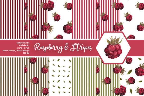 Download Raspberry and Stripes Digital Paper Set - Digital paper Collection