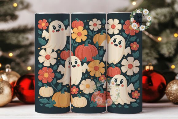 Download Cute Ghosts &amp; Fall Flowers 20oz Tumbler - Flower Collection