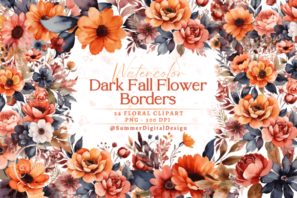 Download Watercolor Dark Fall Flower Borders - Flower Collection