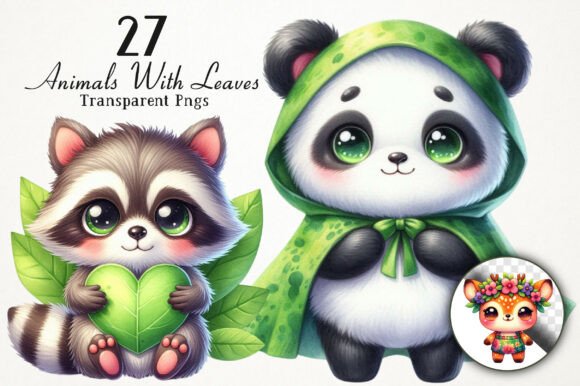 Download Cute Animals with Leaves PNG Clipart - Clipart Collection