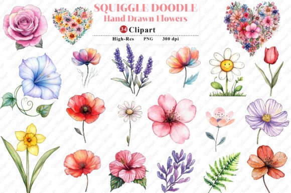 Download Squiggle Doodle Hand Drawn Flowers PNG - Flower Collection