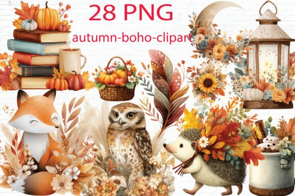 Download Autumn Boho Clipart Bundle PNG - Clipart Collection