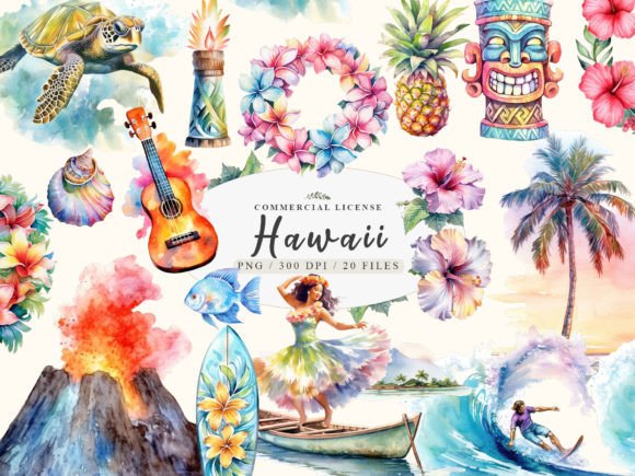 Download Hawaii Watercolor Tiki Art, Luau Clipart - Clipart Collection