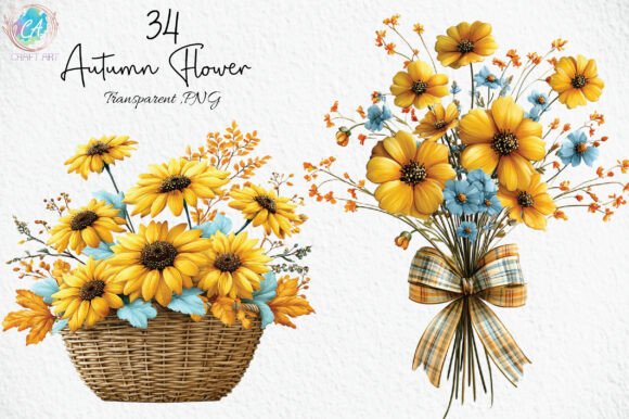 Download Whimsical Autumn Flower Clipart Bundle - Flower Collection