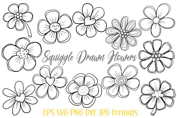 Download Squiggle Doodle Hand Drawn Flowers SVG - Flower Collection