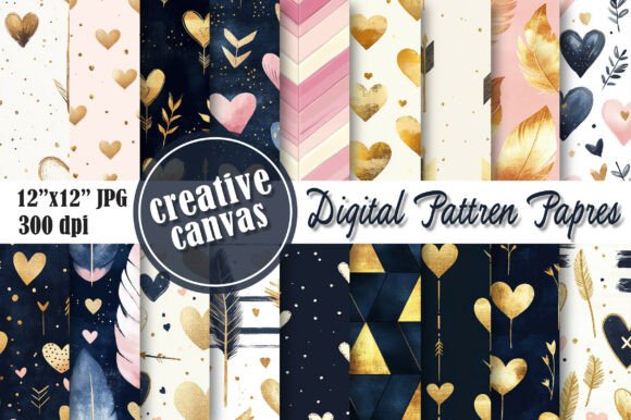 Download Cute Heart &amp; Love Digital Paper Bundle - Digital paper Collection