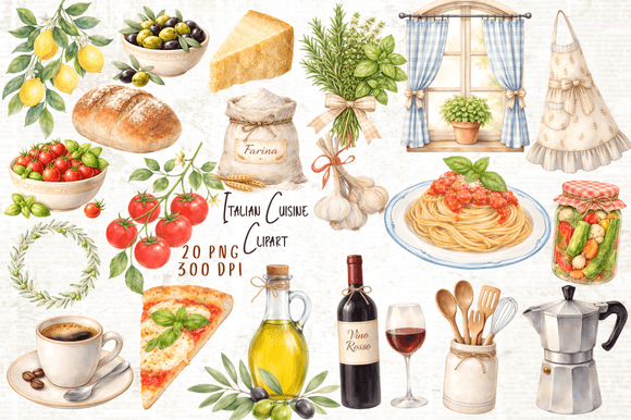 Download Italian Cuisine Clipart Set PNG - Clipart Collection