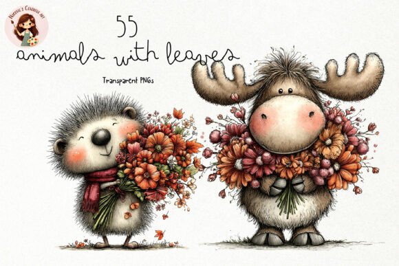Download Cute Animals with Leaves PNG Clipart - Clipart Collection
