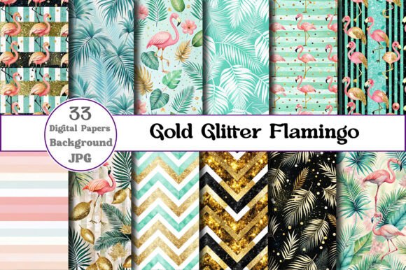 Download Gold Glitter Flamingo Digital Paper - Digital paper Collection