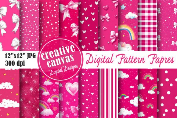 Download Hot Pink Coquette Digital Paper Bundle - Digital paper Collection