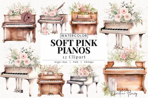 Download Watercolor Soft Pink Pianos Clipart - Clipart Collection
