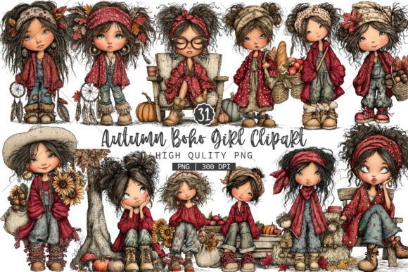 Download Autumn Boho Girl PNG Clipart - Clipart Collection