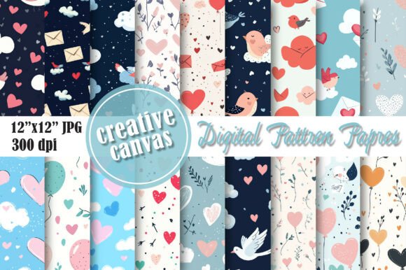 Download Valentine Heart &amp; Love Digital Paper - Digital paper Collection
