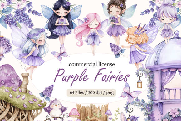 Download Purple Fairy Clipart Bundle | Watercolor - Clipart Collection