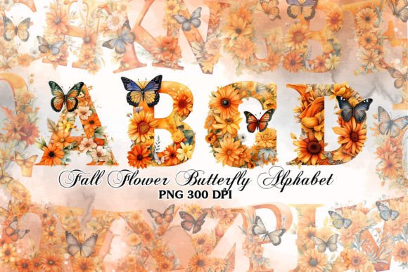 Download Fall Flower Butterfly Alphabet Clipart - Flower Collection